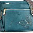 Crossbody Bags for Women Trendy Leather Crossbody Purse Shoulder Handbags Butterfly Design (07-peacock Blue)
