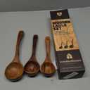 Wooden Ladle for Soup, 3 Size Teak Wood Ladle Spoon with Back Hooks for Pot & Bowl, Non-Stick Wooden Spoon Set for Cooking, Serving and Stirring