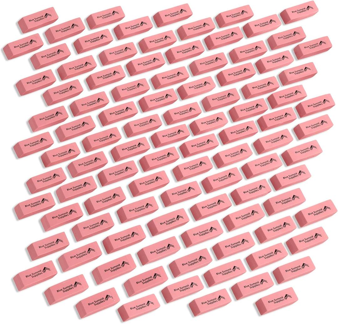 Blue Summit Supplies 100 Pack Pink Erasers Bulk, Pink Pearl Bulk Erasers for Kids, School, and Classroom
