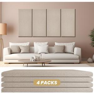 4PCS Sound Proof Panels for Walls, Large Acoustic Panels Sound Absorbing, 23.6x11.8 Inches Sound Proof Foam Panels for Walls, Fiberglass Inner Sound Absorbing Panels for Studio Home Office (Camel)