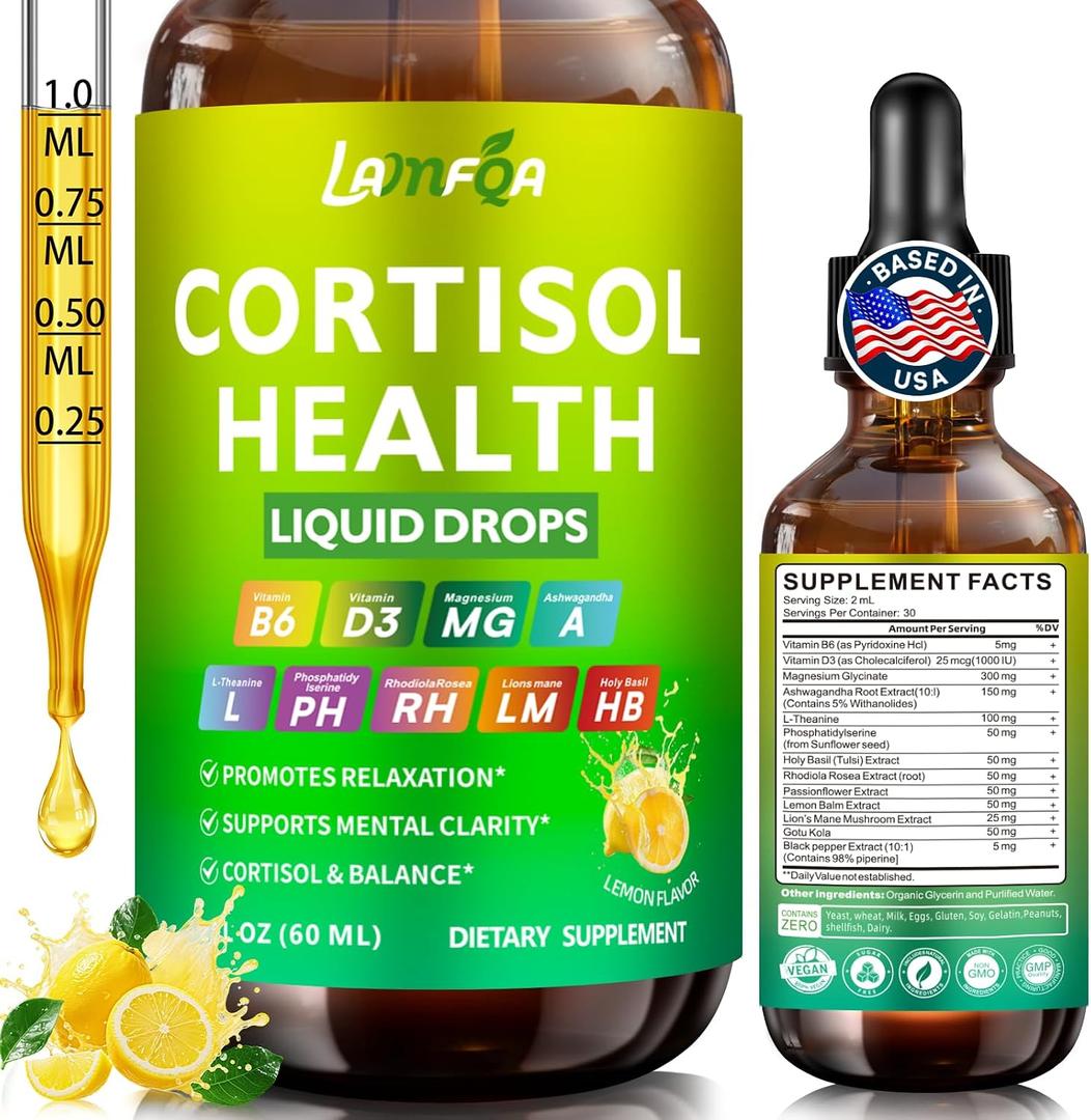 13 in 1 Cortisol Reducer for Women - Cortisol Supplements with Magnesium Glycinate, Ashwagandha, L-Theanine, Supports Stress Relief, Sleep, Hormone Balance & Mood, Fast Absorbing Formul (Lemon Flavor)