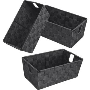 homyfort Woven Shelf Storage Tote Basket Bins Container, Storage Boxes Cube Organizer with Built-in Handles for Bedroom, Office, Closet, Clothes, Kids Room, Nursery 3pk(Grey)