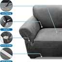 Single Sofa Cover Leather Look Chair Covers for Living Room 1-Piece Sofa Chair Covers with Arms Stretch Furniture Protector with Elastic Bottom & Pockets(Armchair, Grey)