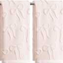 Artoid Mode 2 Pcs Pink 3D Bowknot Jacquard Hand Towels for Bathroom, 100% Cotton Soft Absorbent Bathroom Decor Towels, 13.7 x 29.5 Inch