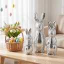 Bucherry 3 Pcs Large Easter Bunny Disco Ball Decoration 16" 13" 10" Shiny Reflective Mirror Ornament Sparkling Easter Bunny Figures Holiday Spring Party Decor
