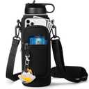 Water Bottle Holder with Strap for Hydroflask 32oz 40oz, Carrier Sling Bag with Phone Pocket Water Bottle Sleeve for Men Women Hiking Camping Travelling (Black)
