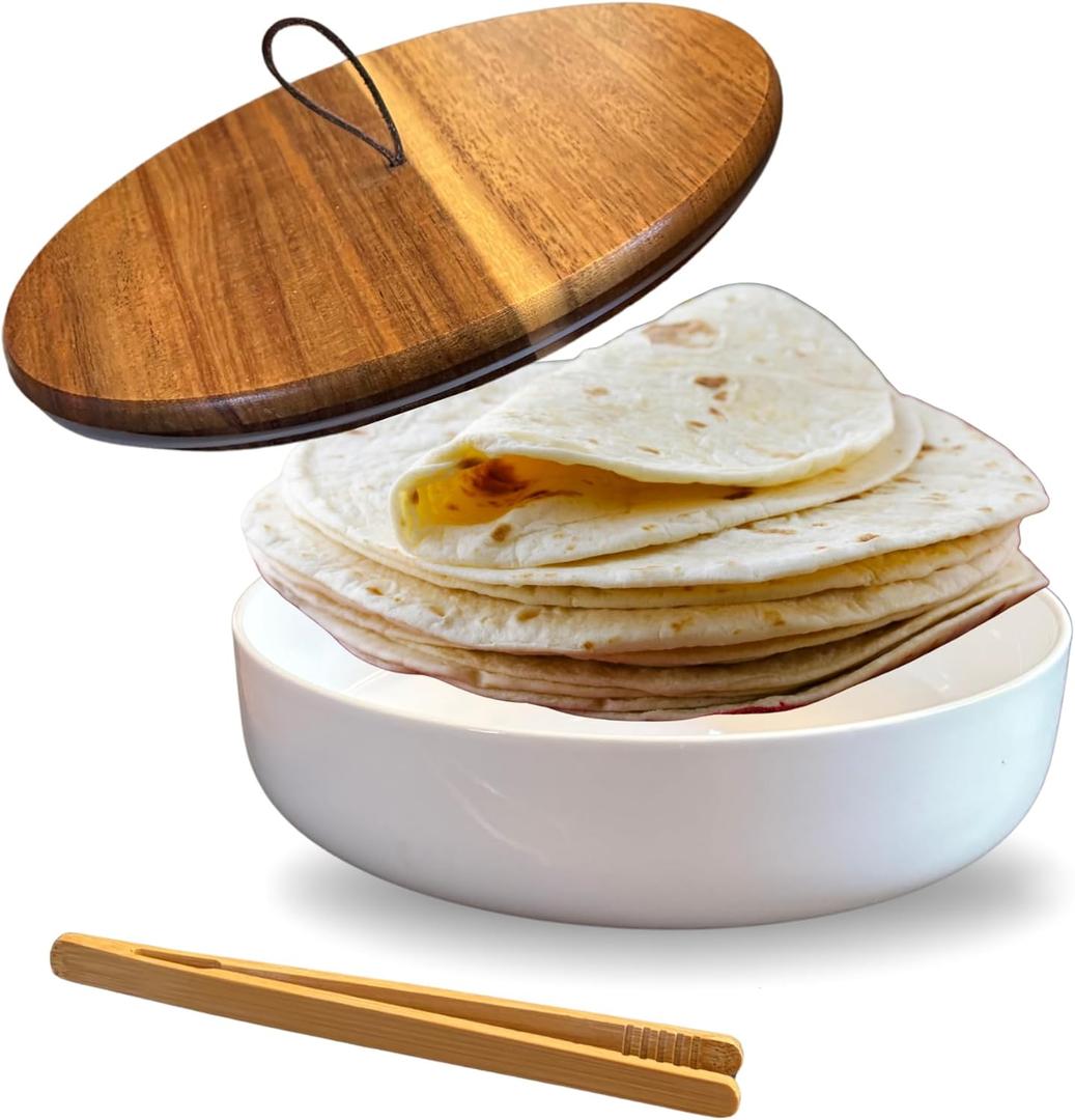 Ceramic tortilla warmer - Tortillero - 7.5 inch Tortilla holder with wooden lid - Roti box - Tortilleros para las tortillas caliente - Tortillas warmer - Tortilleros mexicanos - Pancake Holder