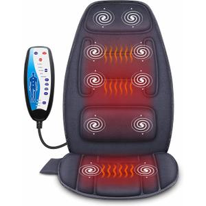Snailax Massage Seat Cushion with Heat - Extra Memory Foam Support Pad in Neck and Lumbar,10 Vibration Massage Motors, 2 Heat Levels, Back Massager Chair Pad for Back (Navy Blue)