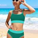 MIGU Girls Swimsuit Color-Block Adjustable Straps Girls Bathing Suit Bikini Sets with Chest Pad 2 Piece Swimwear 9-16T