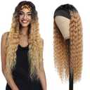 30 Inch 1B27 Honey Blonde Headband Wigs Human Hair Deep Wave Wigs for Black Women Brazilian Virgin Hair Glueless None Lace Front Half Wig Wear and Go Ombre Headband Wigs Human Hair