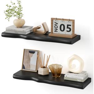 Floating Shelves for Wall Rustic Farmhouse 24 Inch Floating Shelf Bathroom Wooden Shelves for Wall Mounted Live Edge Pine Shelf with Unique Natural Grain for Living Room Bedroom Kitchen (Black)