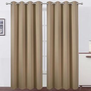 Blackout Curtains 62 x 55 inches Long Natural Curtains Set of 2 Panels Thermal Insulated Room Darkening Curtains for Bedroom