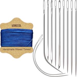 Upholstery Repair Kit: Waxed Sewing Thread (Blue Color) & Heavy Duty Needles (11 PCS) for Leather, Canvas & Quilting Thread