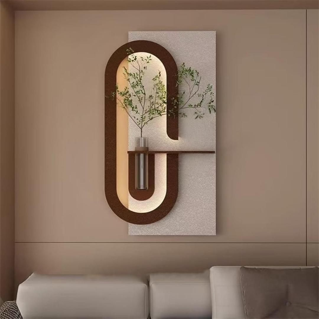 AICHENG 3D Wall Art Decor with Led Lights - Handmade Sandstone Wall Art with Vase & Artificial Greenery,Plug-in models for Living Room Bedroom Hallway Restaurants, Studies, and Offices, 40"L x 19"W