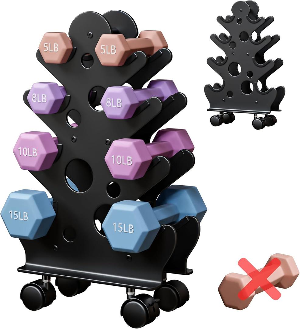 Dumbbell Rack Stand Only(Dumbbells Not Included) - Dumbbell Storage Rack with/without Wheels, Space Saver for Home Gym. (4 Tier - Pulley)