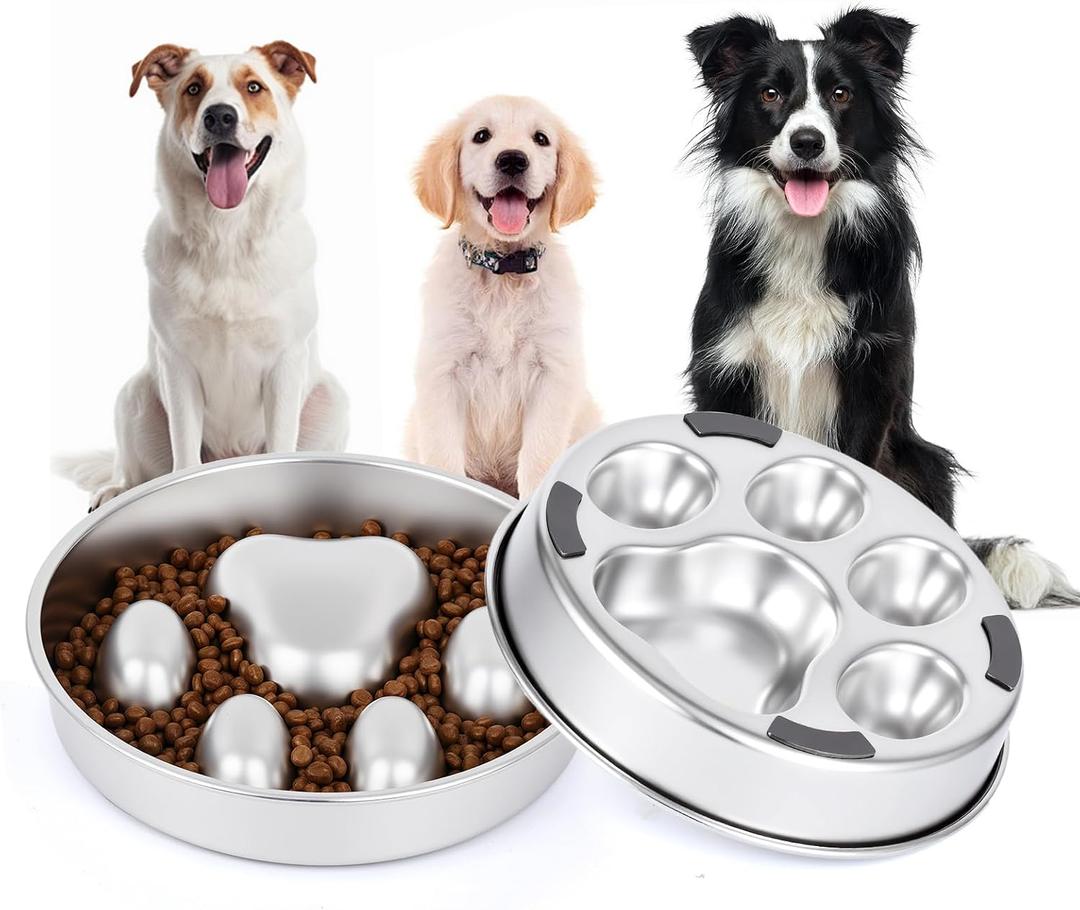 Slow Feeder Dog Bowl for Fast Eating Dogs Stainless Steel 8.2" with Non-Slip Base, Raised Obstacle Slow Down Eating for Dogs, Reduces Bloat & Indigestion, Dishwasher Safe