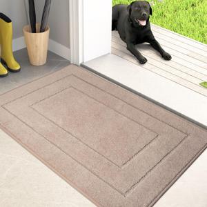 PURRUGS Dirt Trapping Door Mat 24" x 35.5", Non-Slip/Skid Machine Washable Entryway Rug, Dog Doormat, Super Absorbent Welcome Mat for Muddy Wet Shoes and Paws, Beige