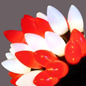 C9 Christmas String Lights - 50 LED 39Ft Outdoor Smooth Bulb Lights with Timing Function, Extendable, 8 Modes Fairy Lighting for Yard House Xmas Garland Christmas Tree Decorations - Red White