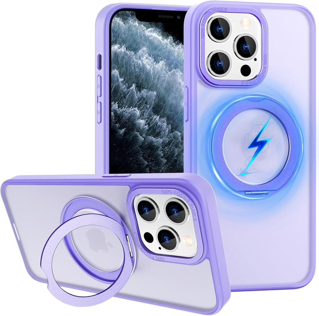 ZHK 360 Rotatable Ring for iPhone 11 Pro Max Case Magnetic, [Military Grade Drop Proof] [Translucent Frosted Back Panel] Slim Non-Slip Matte Phone Case for iPhone 11 Pro Max 6.5'', Light Purple