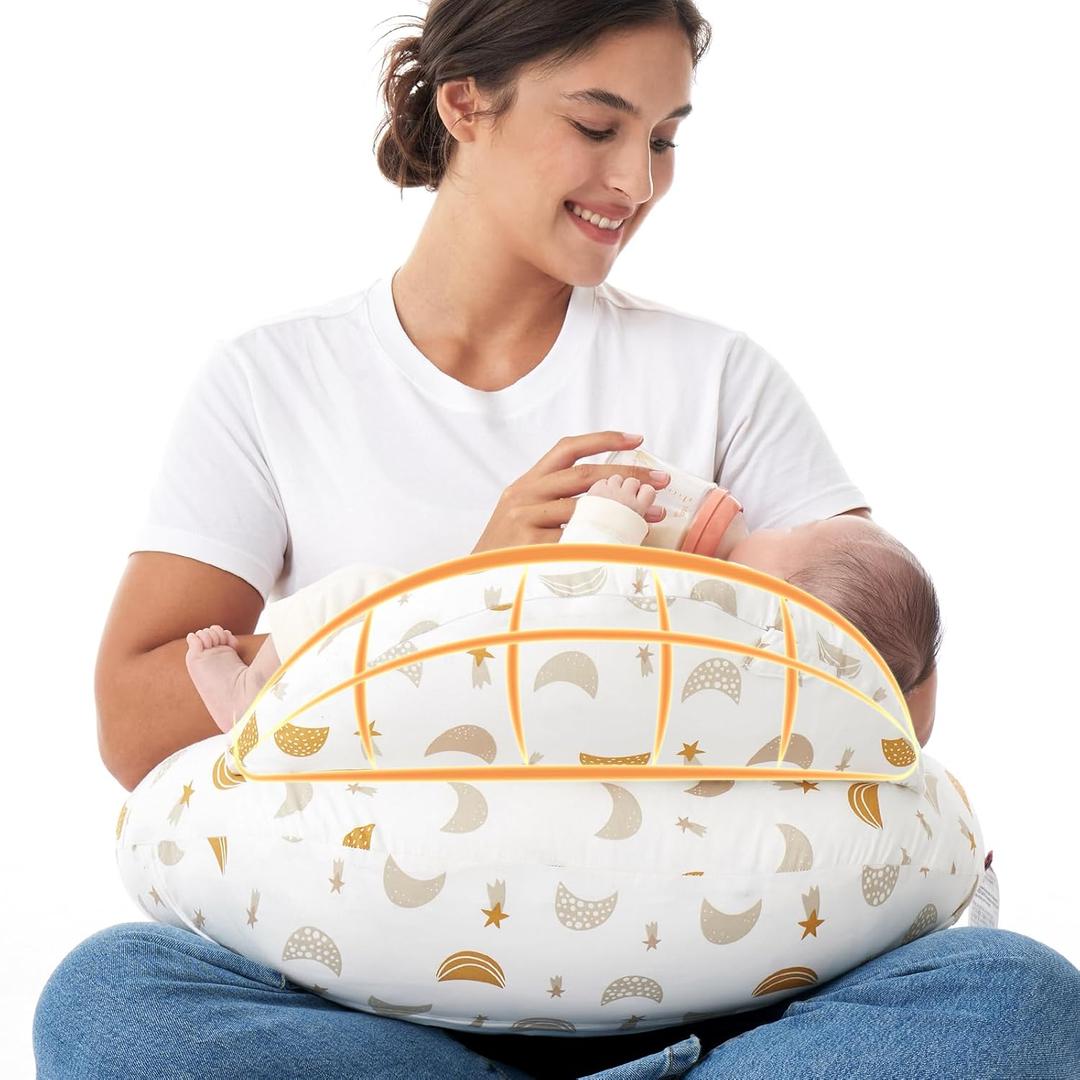 Momcozy Original Nursing Pillow for Breastfeeding-Innovative Safety Guard - Wider Feeding Pillows for More Support for Mom & Baby- Easier Nursing & Hand Free- Fit for All, Removable Cotton Cover