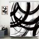 Black White Abstract Shower Curtain 72Wx72H InchCool Minimalist Modern Geometric Art Graffiti Sketch Simple Line Unique Aesthetic Man Boy Bathroom Decor Set Fabric 12 Pack Plastic Hooks