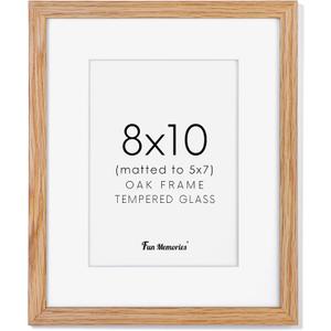 8x10 Picture Frame, Solid Oak Wood 8"x10" Photo Frame, Tempered Real Glass, 8x10 Frame with Mat for 5x7, 8 by 10 Wooden Frame, 8x10 Picture Frames for Wall or Tabletop Display