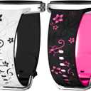 2 Pack Two-Tone Flower Engraved Bands Compatible with Samsung Galaxy Watch 8 40mm 44mm/Galaxy Watch 8 Classic 46mm,No Gap Soft Silicone Sport Strap Women (Black Hotpink+White Black)