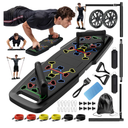 Push Up Board,Home Gym,Portable Exercise Equipment,Pilates Bar and 20 Fitness Accessories with Resistance Bands and Ab Roller Wheel,Full Body Workout at Home