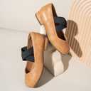 PANDANINJIA Girls Dress Shoes Ballet Flats Mary Jane Elastic Cross Strap Little Big Kid Low Heels Flower Girl Shoes (Brown Pu)