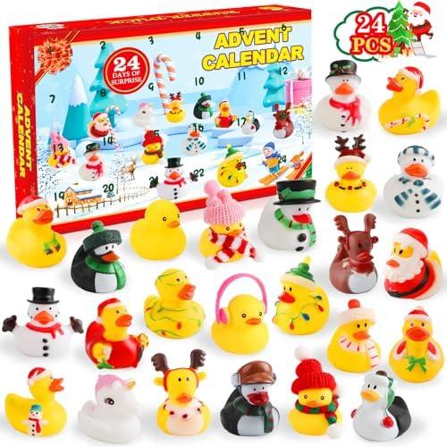 Christmas Advent Calendar 2025 for Kids 24 Days Christmas Countdown Calendar with Rubber Ducks Bath Toys Xmas Party Favors Fun Toys Gifts for Kids Boys Girls Toddlers Children Teens Friends Xmas