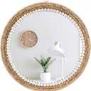 18 Inch Boho Wall Mounted Mirror,Decorative Round Rattan Hanging Wall MirrorSuitable for Farmhouse, Living Room, Bedroom and Bathroom