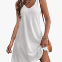 HOTOUCH Women's Casual Sundress with Pockets Summer Beach Dress Floral T-Shirts Dress V Neck Loose Tank Dresses, Size M, Whi