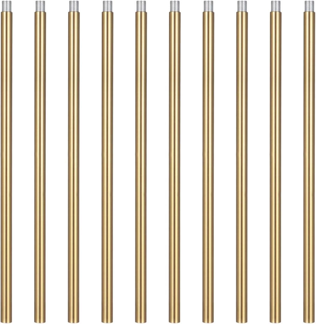 Lnrueg Brass M12 Threaded Extension Rod, 10 Pcs 12 Inches Threaded Extension Rod for Pendant Light, Island Lighting, Chandeliers, Lighting Fixture Rods Stems(Brass Color/Coppery)