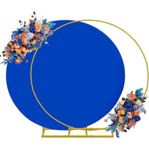 6ft Round Backdrop Stand and Royal Blue Covers 1 Stable Balloon Arch Stand with Base and 1 Polyster Circle Arch Cover Metal Wedding Arch Backdrop Stand Frame for Party Baby Shower Garden Decoration