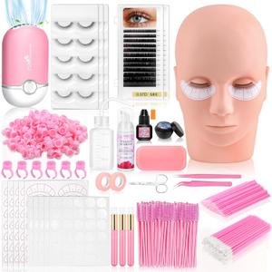 Lash Kit for Eyelash Extensions, 327 PCS Lash Extension Supplies with Lash Mannequin Head, Eyelash Extension Cleanser, Eyelash, Glue, Remover, Lash Extension Kits for Beginner Practice at Home