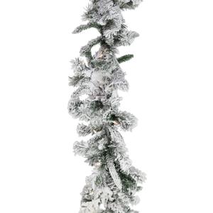 Christmas Time 9-Ft. White Pine Snowy Garland with Warm White LED Lights | Festive Indoor Holiday Decor | Battery-Operated Christmas Decorations for Stairway, Fireplace Mantel | CT-WP108GL-LEDFL