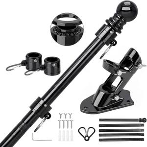 Black Flag Pole for Outside House, 6 FT Stainless Steel No Tangle Spinning Residential Flagpoles & Two-Position Flag Pole Holder Brackets Mounting for USA Outdoor Flags for Porch(Without Flag)