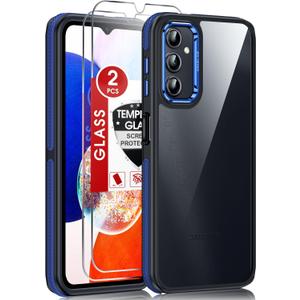 LeYi for Samsung Galaxy A14-5G Case: 2 Pack Screen Protector Shockproof Military-Grade, [Anty-Slip Grip] Metal Texture Lens Magnetic Translucent Matte for Galaxy A 14 5G Case, Blue