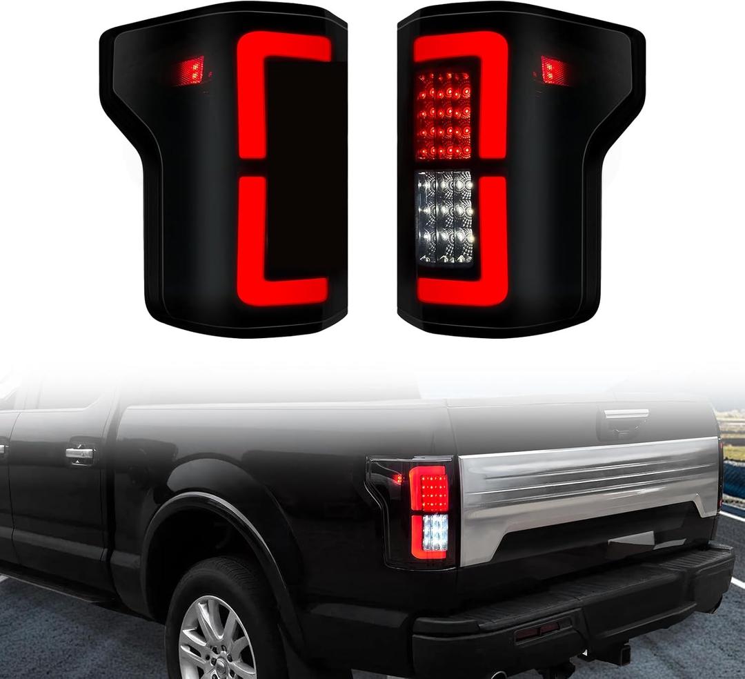 LED Tail Lights Assembly Compatible with Ford F150 2015-2020 Pickup Truck, Smoked Black Rear Lamp Brake Light for F-150 Accessorise, Driver and Passenger Side, Pair