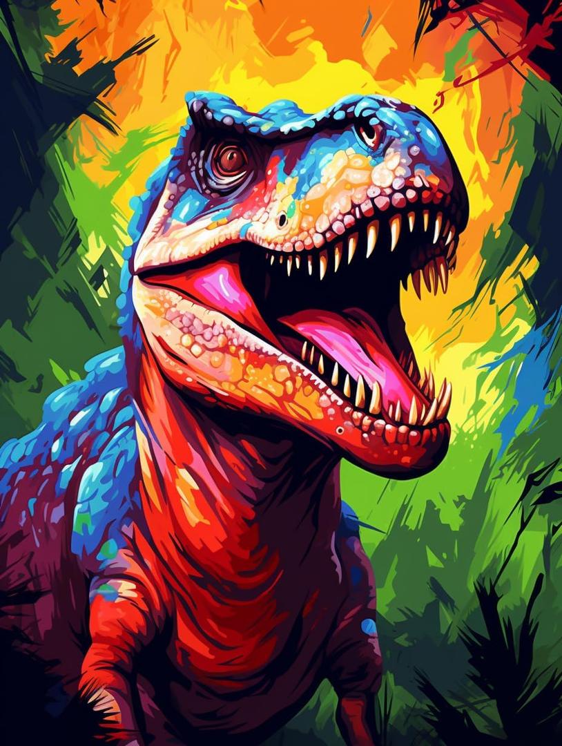 FITIMOLO Paint by Numbers for Adults Kids Beginner Students Without Frame, DIY Oil Painting Set, 16 * 20 inch Canvas Paintbrushes Acrylic Paint Kits, Gift, Home Decor, Dinosaur