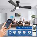 Depuley 42-Inch Ceiling Fans with Lights: Black 3 Blade Flush Mount Low Profile Ceiling Fan for Bedroom - Dimmable Indoor Outdoor Fan with Remote APP Control Ultra Quiet DC Motor Timer