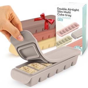 Silicone Ice Cube Freezer Tray with Lid, 100% Food-Grade Platinum Silicone,Leak Resistance & Dishwasher Safe for Baby Food Prep,Breast Milk,Purees - Korean Made (4 Sets 1 oz/6 Sections)