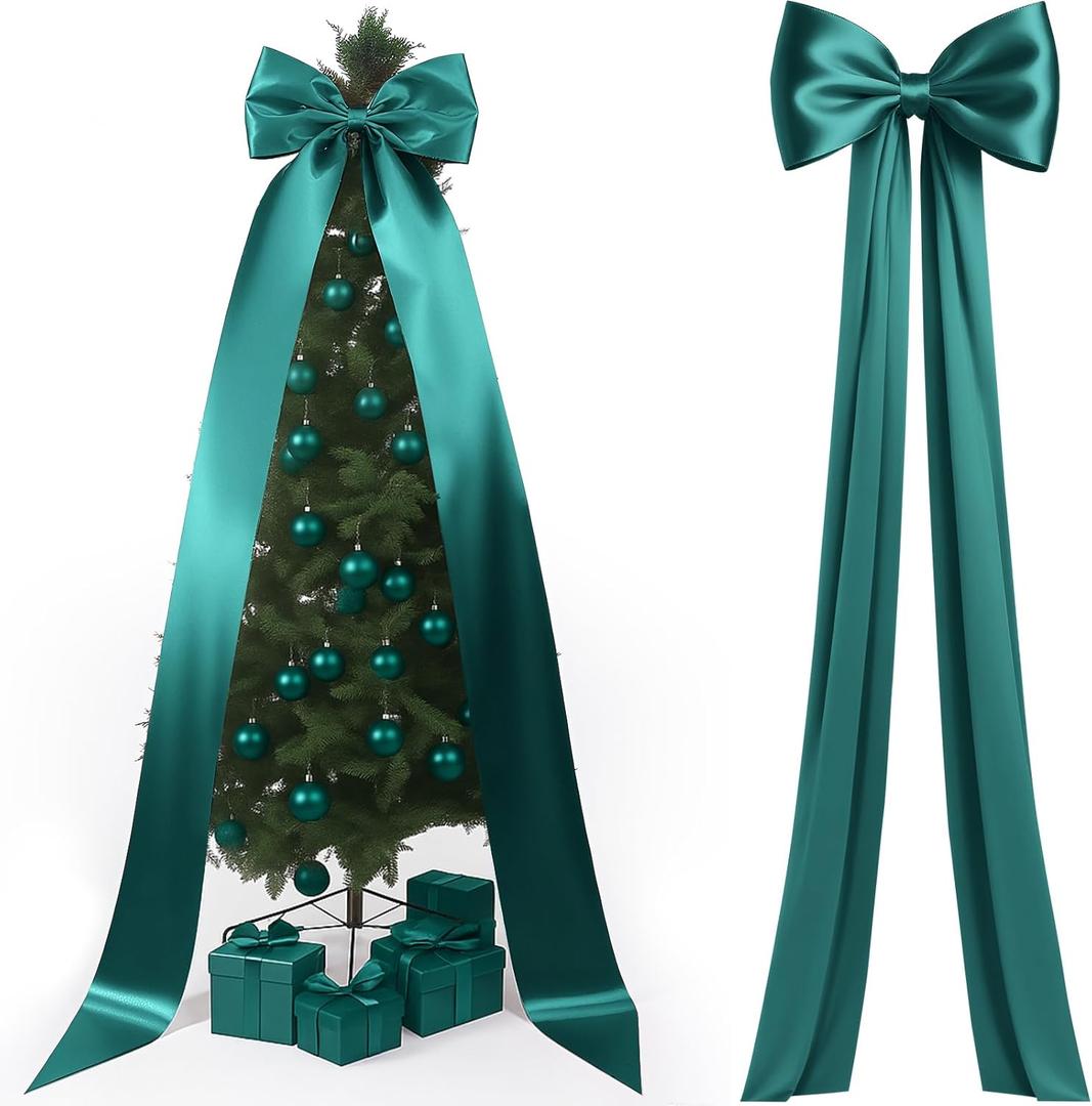 118x28 Inch Extra Large Valentine's Day Tree Topper Bow Wedding Giant Satin Bow Decoration with Long Streamers Huge Oversized Topper Decor for Tree Holiday Party Door Wall(Green,Satin)