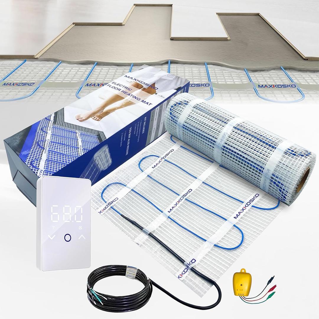 Floor Heating Mat Set, 50 Sqft - 120v Electric Radiant Floor Heating System Under Tile