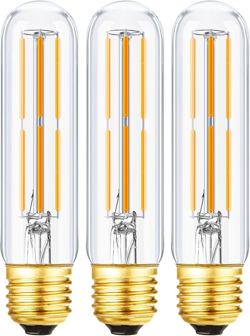 Leools T10 Led Bulb,Dimmable Tubular Vintage LED Edison Bulbs 6W,Equivalent 60 Watt,600LM,Warm White 2700K,Clear Glass,E26 Base Bulb, for Cabinet Display Cabinet etc,3 Pack. (Warm White - 3pcs)