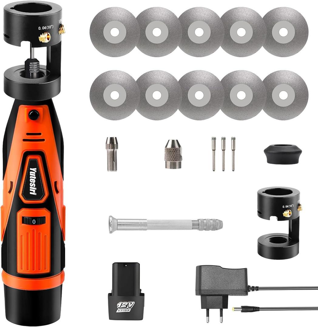 12V Tungsten Electrode Sharpener Grinder,4 Sizes 4 Angles Tungsten Electrode Grinder Head,Cordless Tungsten Grinder for tig welding with Flat Grinding Block, Cut-Off Slot, Multi-Angle & Offsets