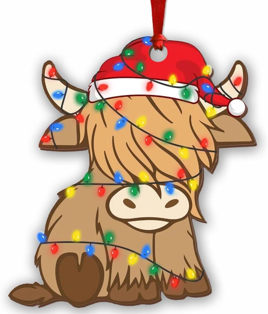 3 x Highland Cow Ornament, Wooden Cow Christmas Ornament, Gifts for Cow Lovers, Highland Cow Gifts for Women Men, Highland Cow Christmas Decorations Keepsake