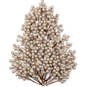 Tatuo 360 Pieces Artificial Holly Berries Christmas Winter Fake Berries Bunch Faux Cranberries Bunch on 60 Stems for Table Centerpiece(Champagne Gold,Sequin)