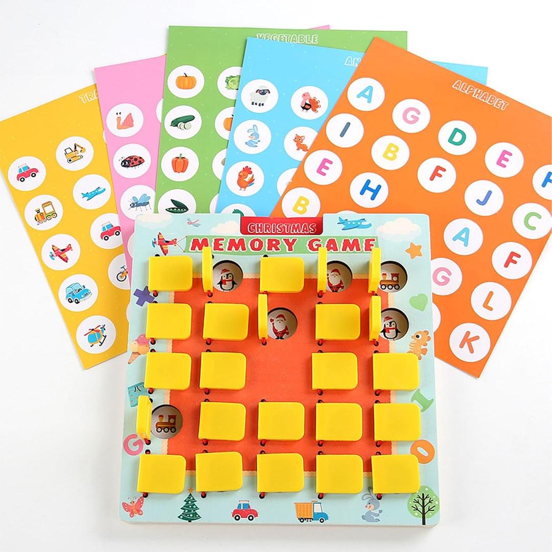 Drfeify Memory Matching Game, Double Sided Wooden Board Game for Camping Travel, Poplar Plywood and ABS Material