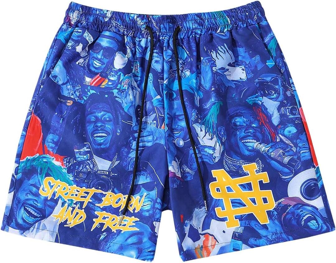 GORGLITTER Men's Y2k Graphic Shorts Casual Summer Workout Gym Elastic Waist Distressed Drippy Track Shorts Streetwear, Size XL